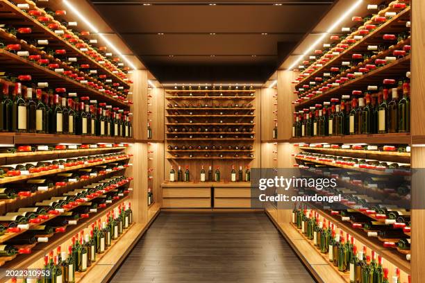 Display of wine bottles on store shelves