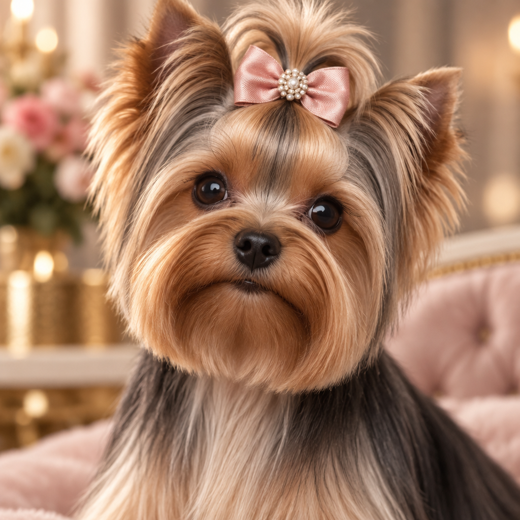Freshly groomed Yorkshire Terrier looking pampered and adorable