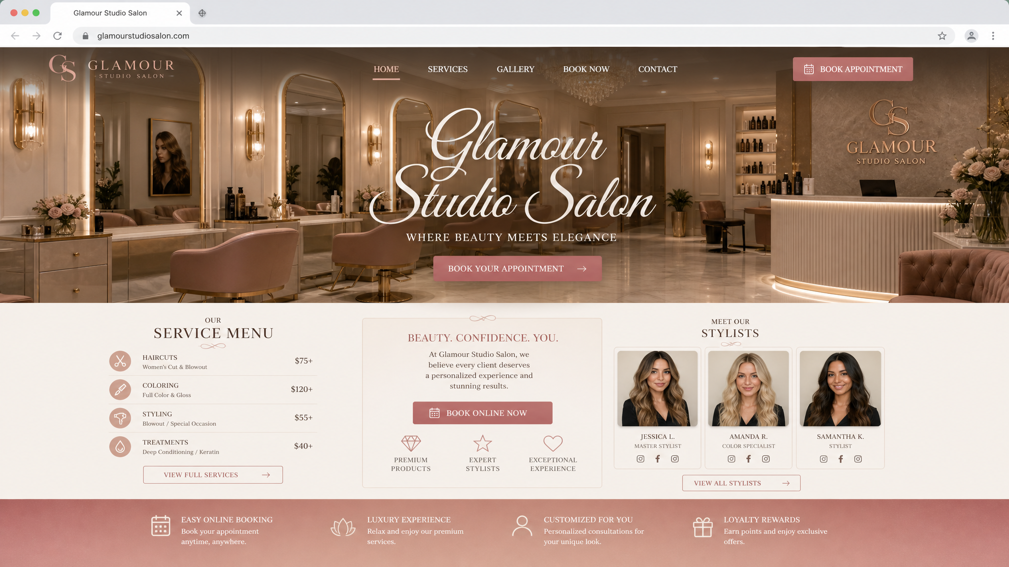 Glamour Studio Salon - example website design