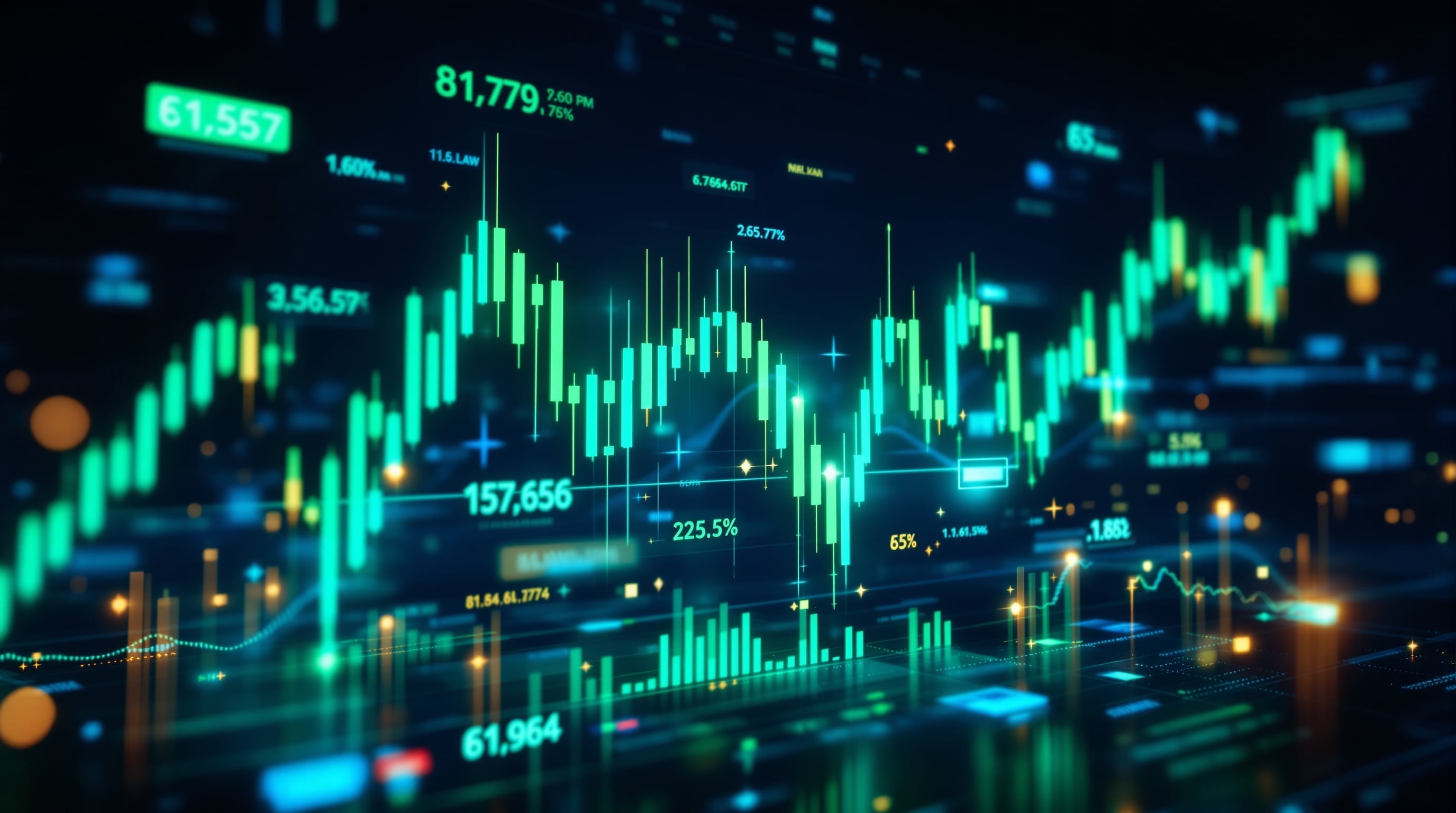 Dashboard holográfico de mercado bursátil