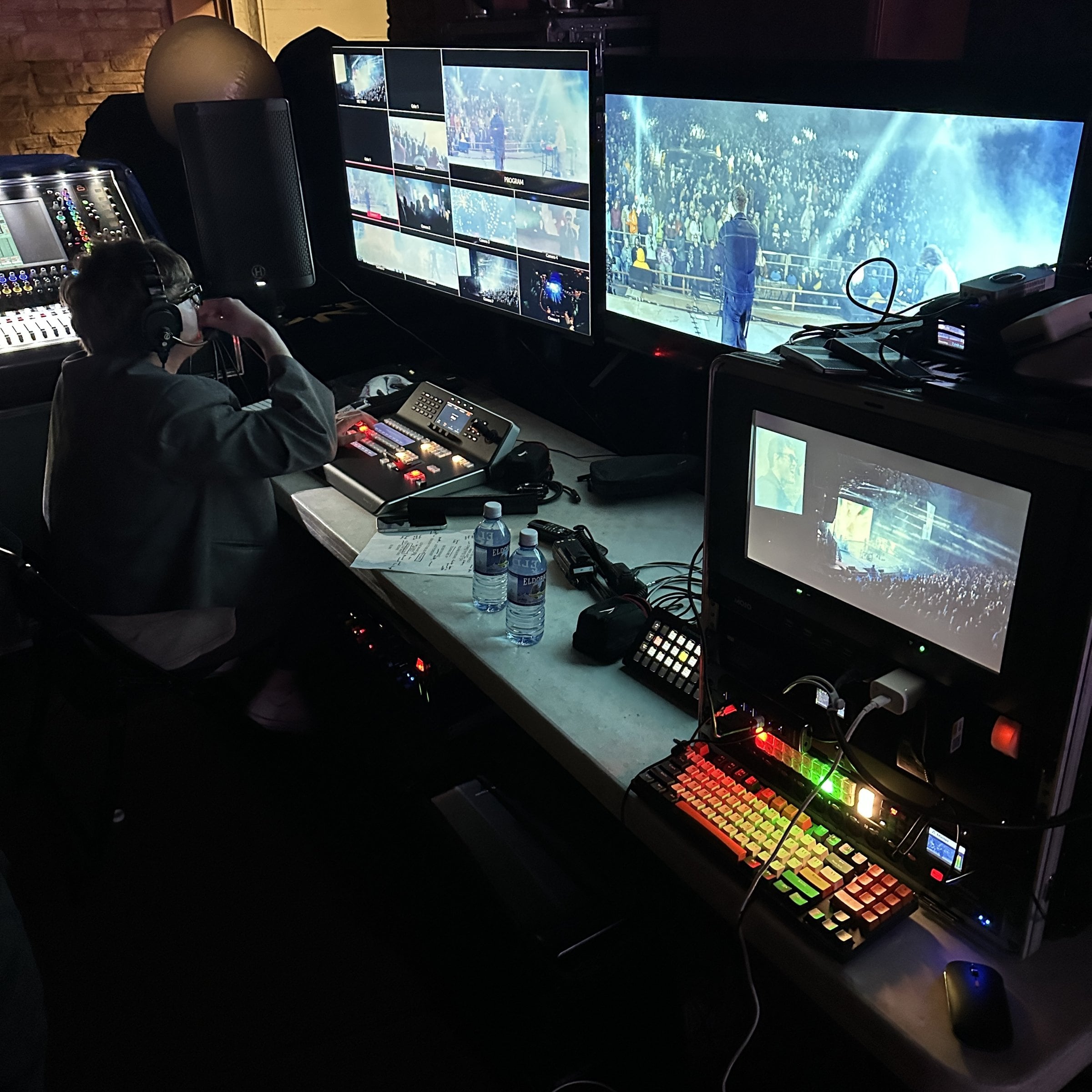 Button Pusher Media production control desk at a live concert at Red Rocks