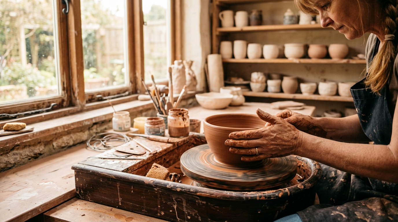 Artisan crafting ceramics in workshop