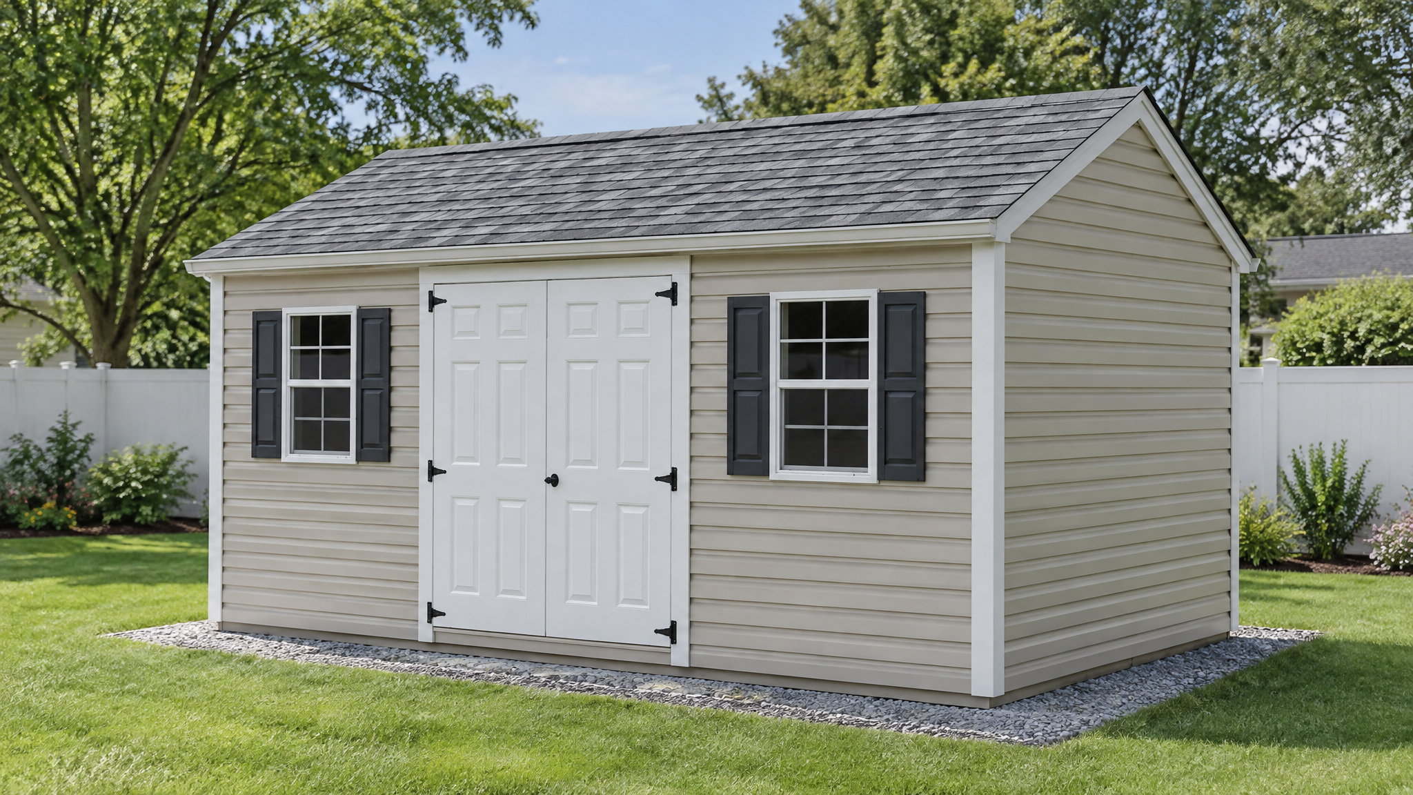 Vinyl utility barn from Waterloo Structure in Parkesburg PA