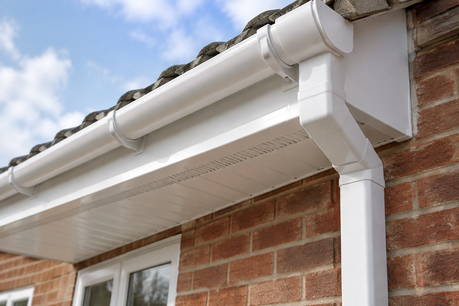 New white guttering and fascia boards on a UK house