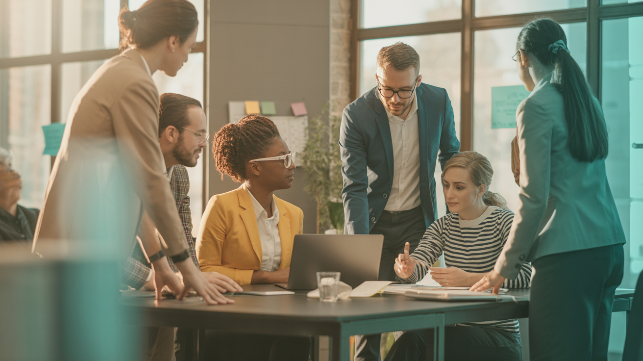 Diverse professionals collaborating in an inclusive modern workplace