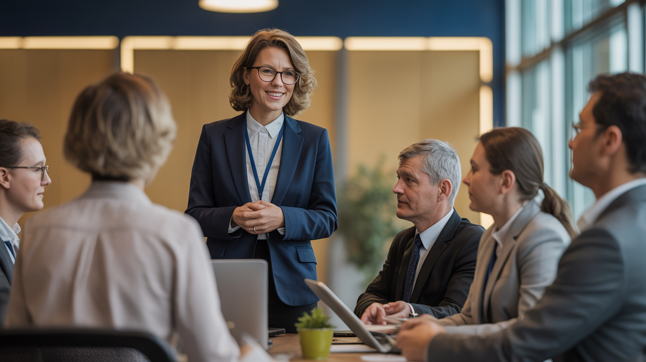 Professional mentor leading export training workshop for small businesses