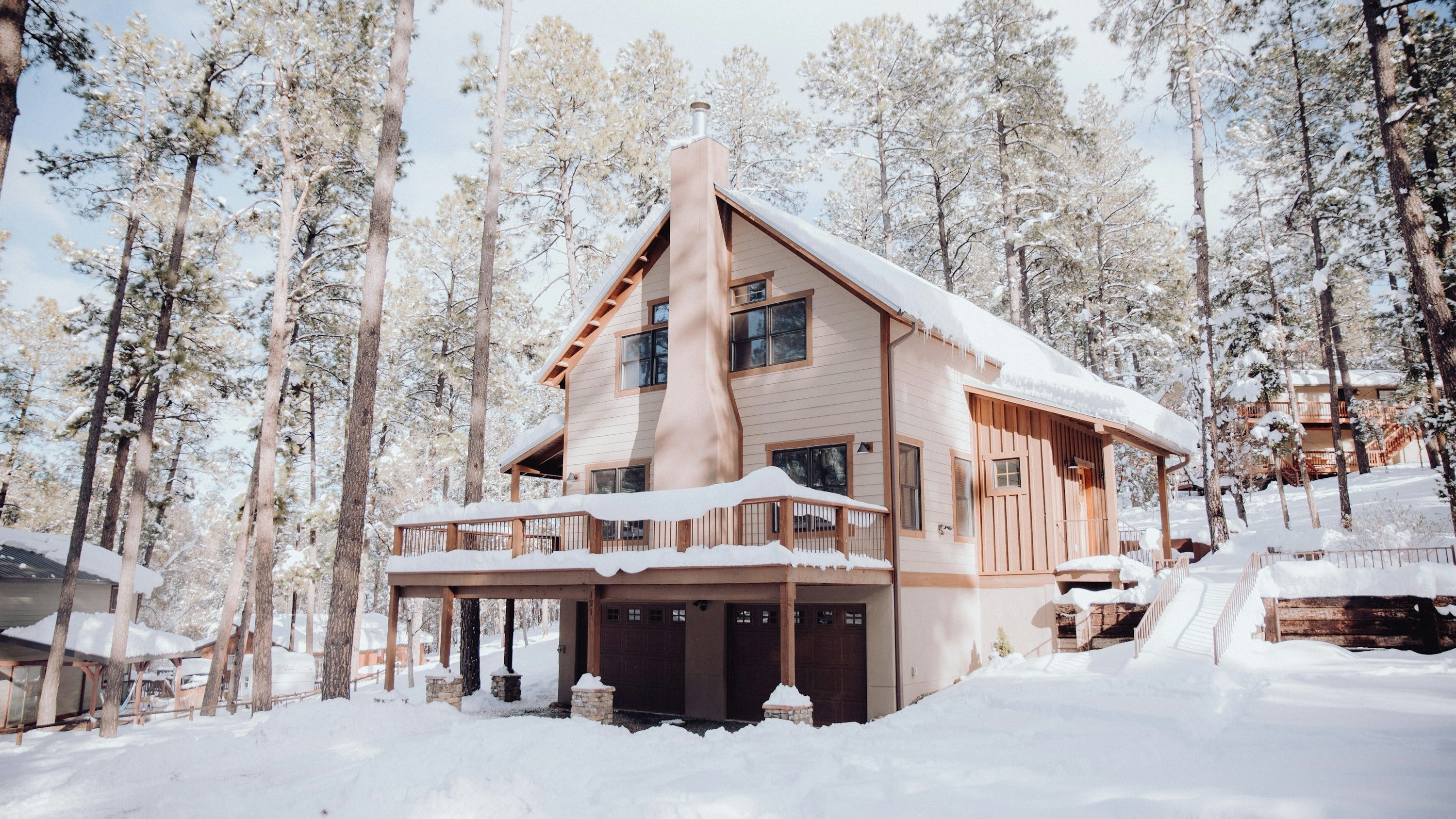 Snow covered cabin property in winter, Deep Creek Lake area