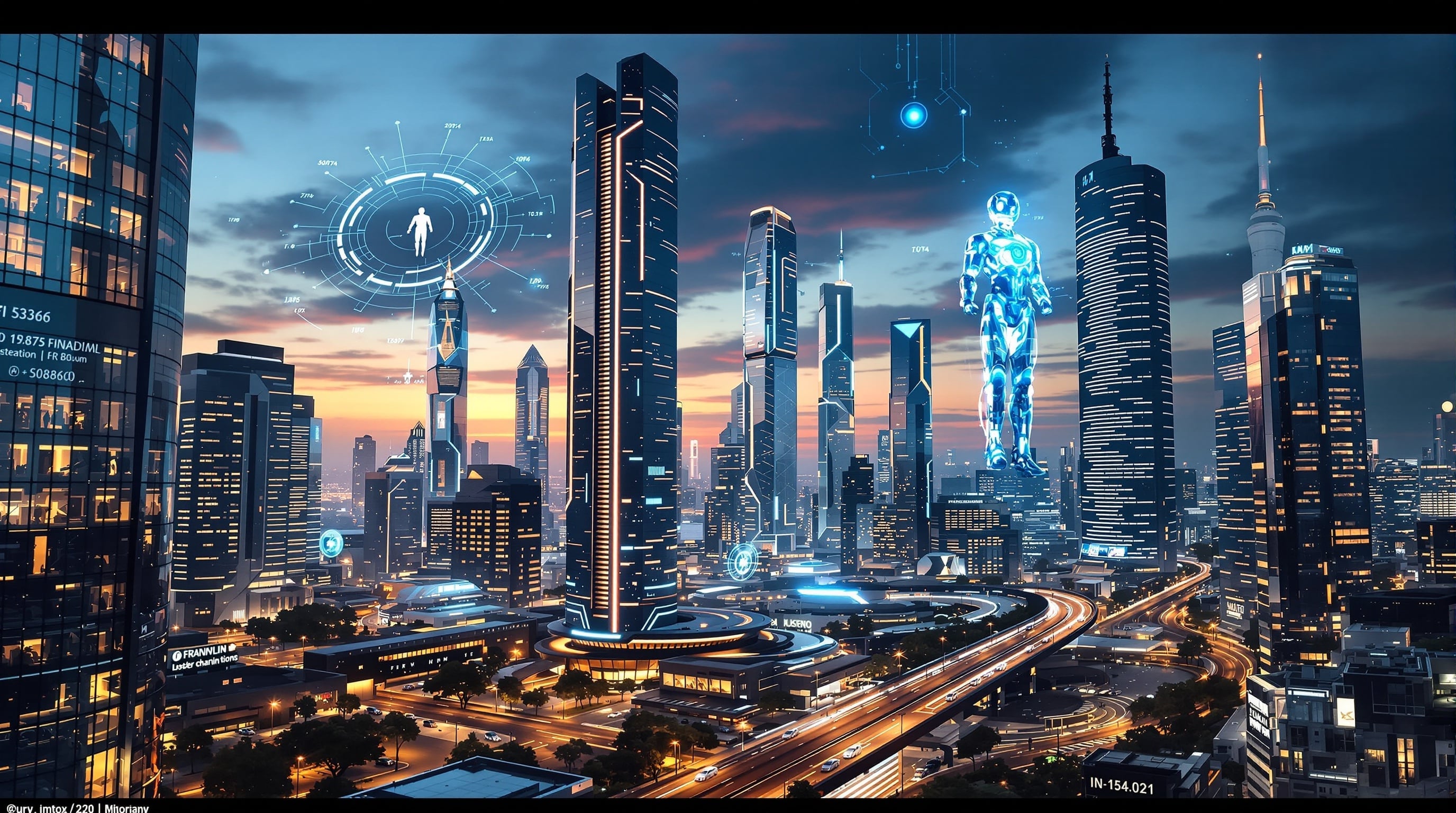 Futuristic AI and robotics cityscape