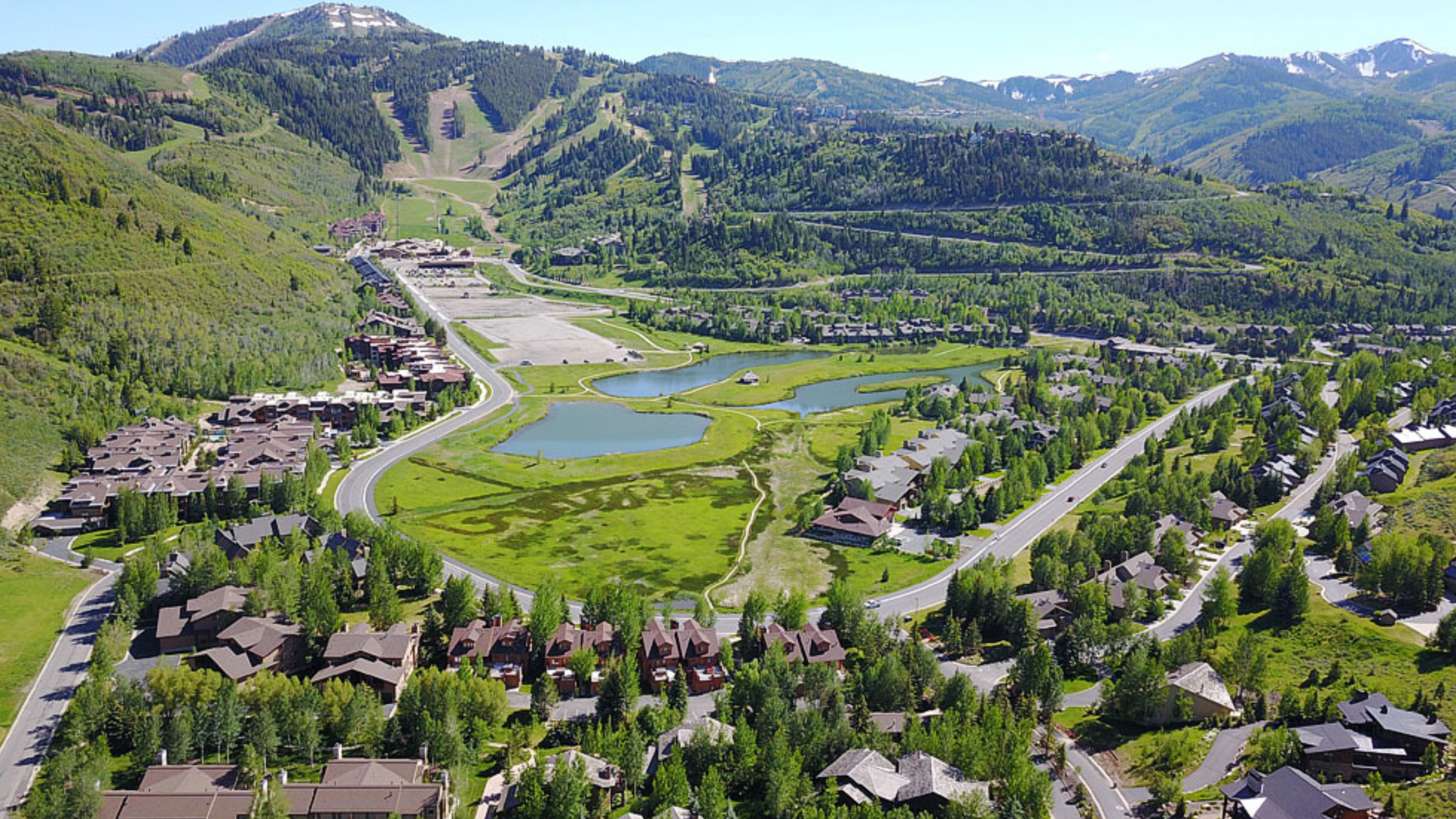 Aerial view of Park City and Deer Valley mountain communities in Utah's Wasatch Back