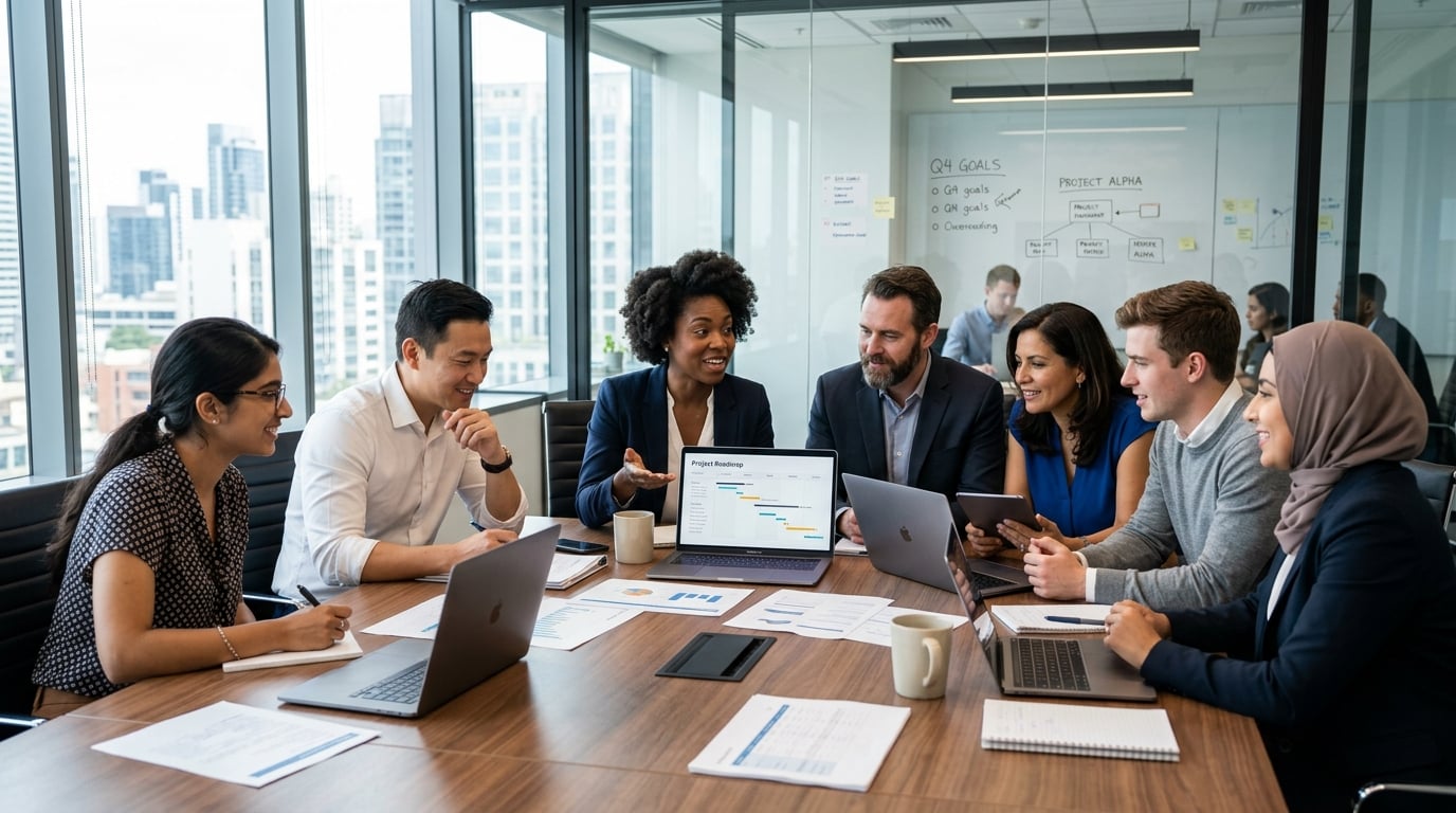 Diverse business team collaborating in a meeting