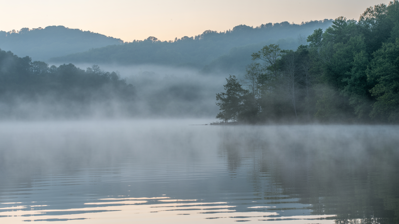 Misty morning over an East Tennessee lake