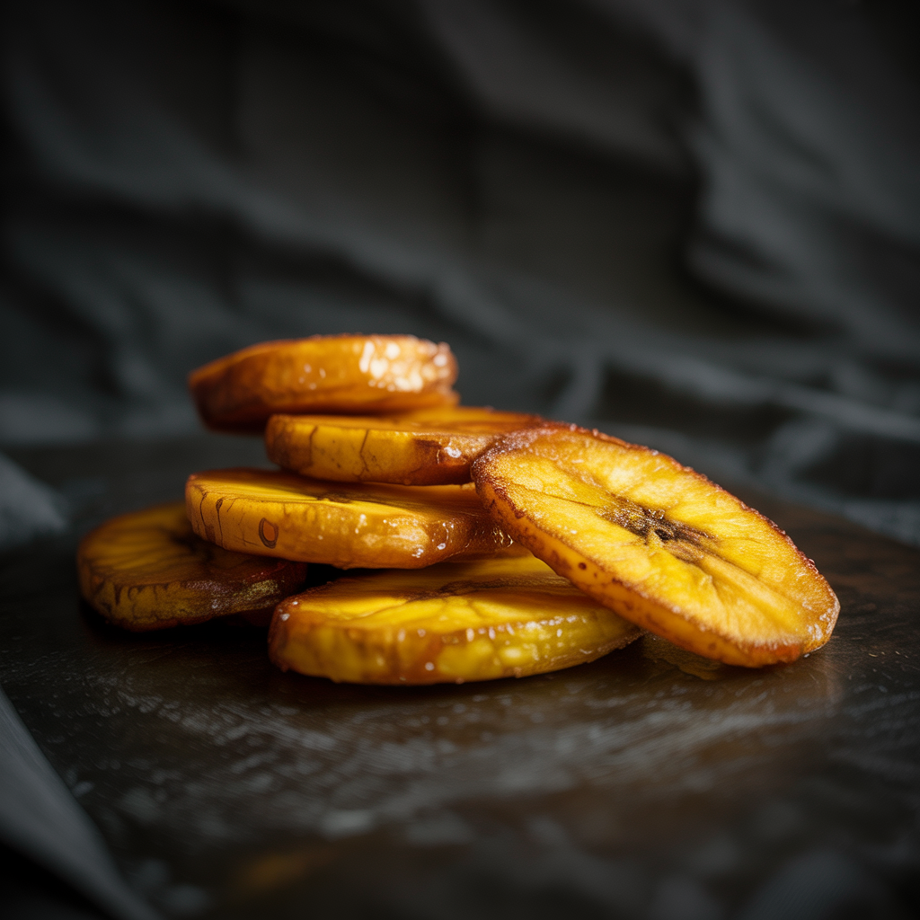 Golden fried plantain close-up
