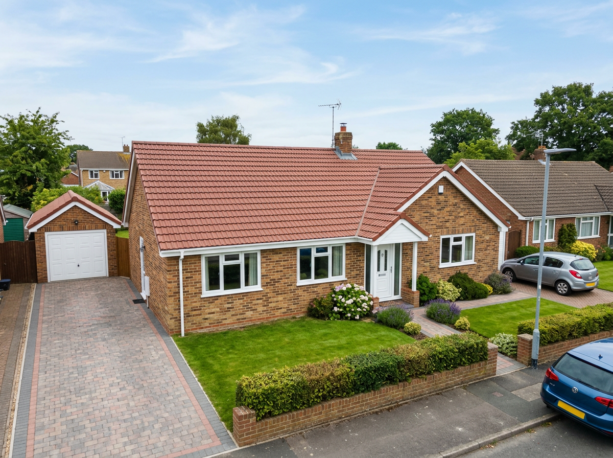 UK bungalow with a freshly finished tiled roof