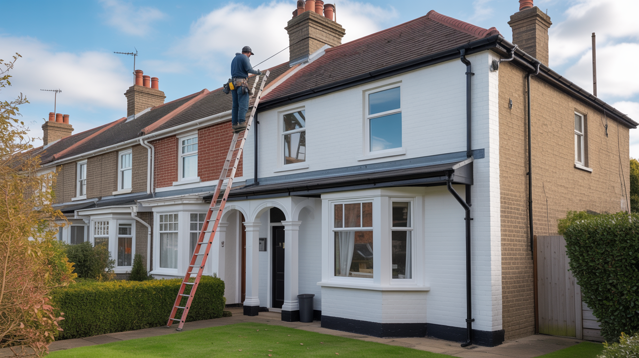 Professional guttering installation on semi-detached house