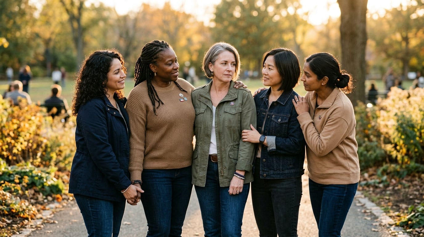 A diverse group of women veterans standing together in support