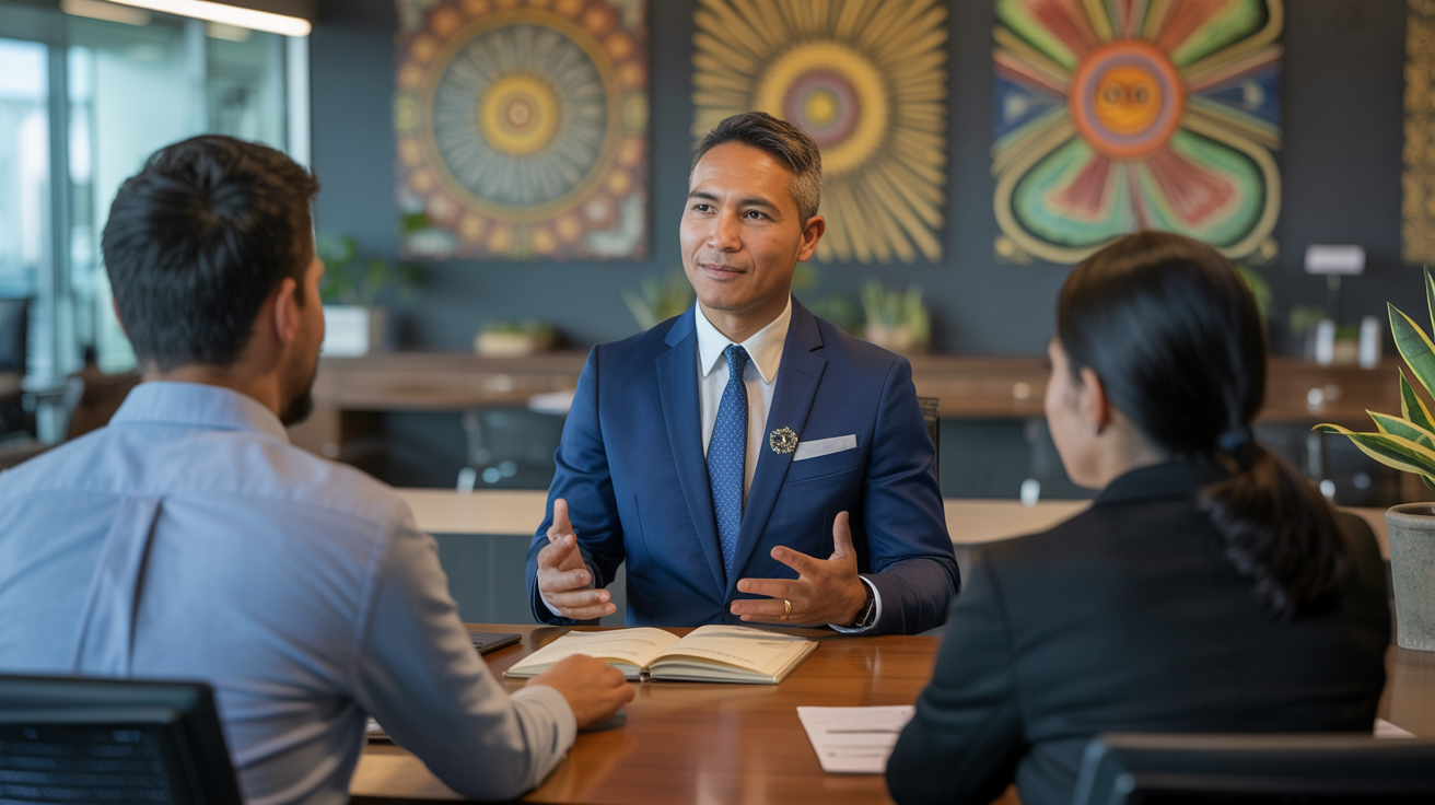Indigenous banking professional in modern office