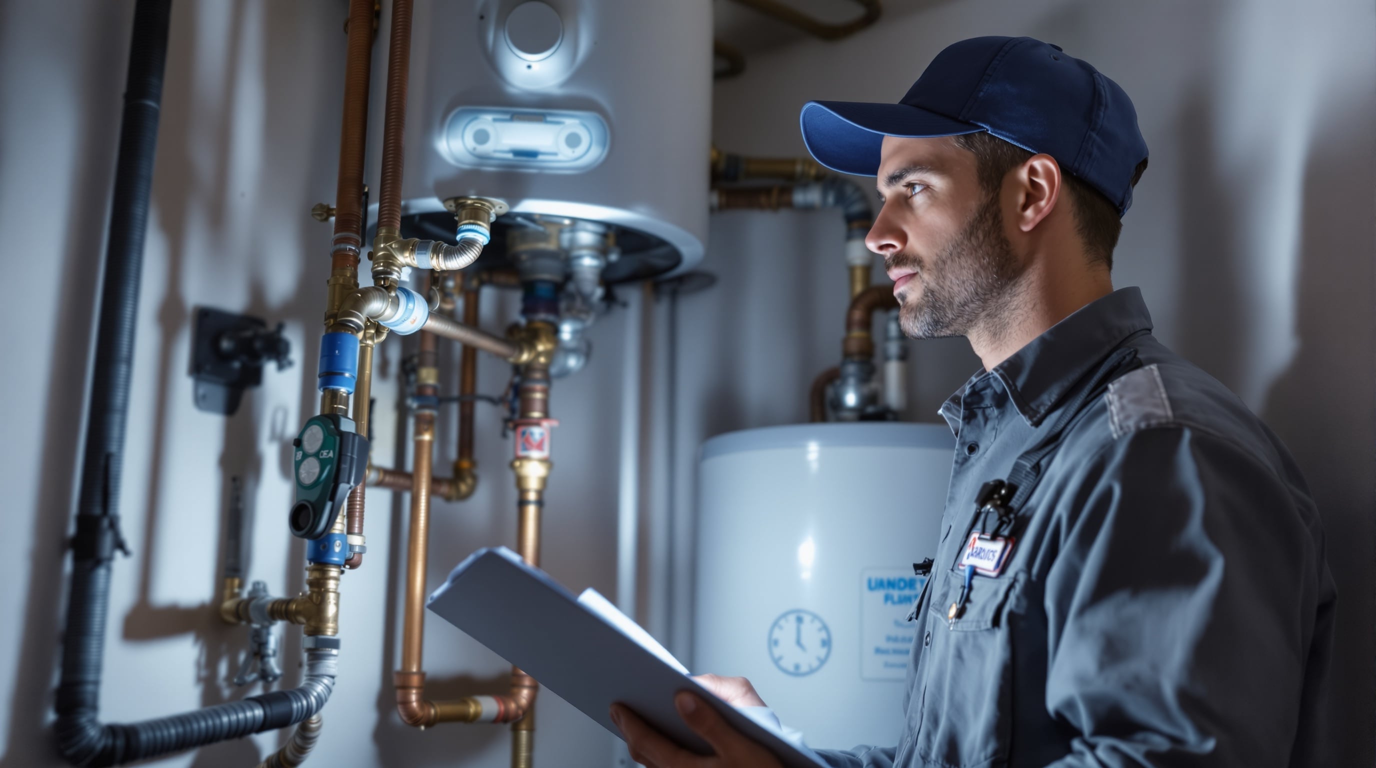 Certified plumber conducting a gas line inspection