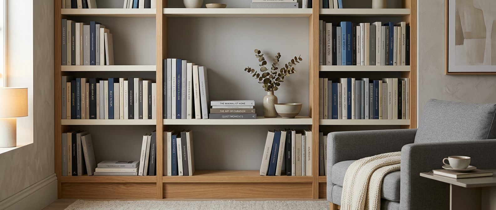 Estante de livros elegante com iluminação suave