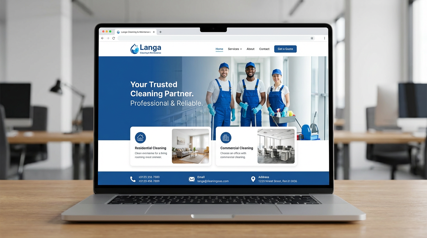 Langa Cleaning & Maintenance website screenshot showing professional cleaning services homepage
