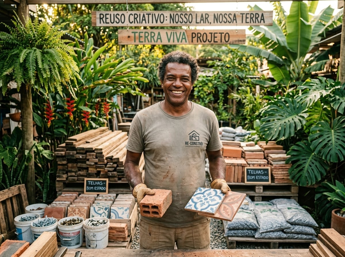 Pessoa reutilizando materiais de construção de forma sustentável