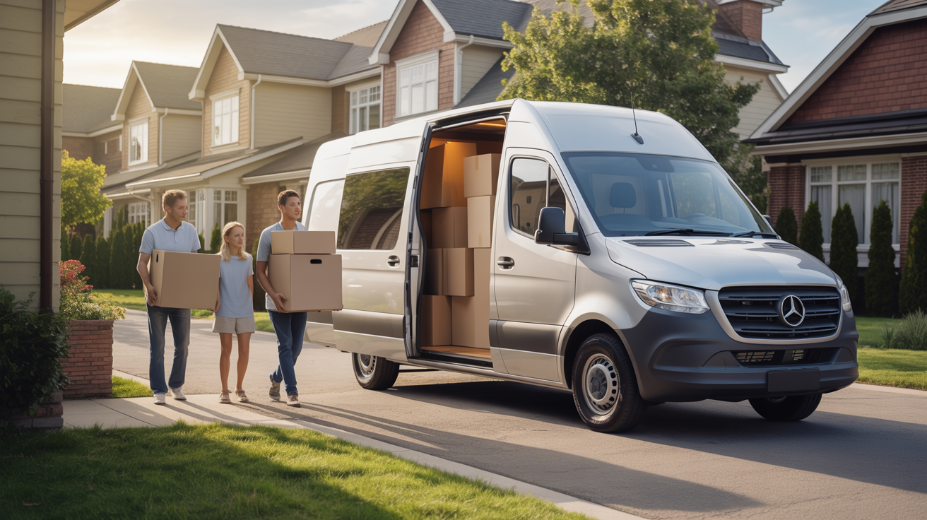 Familie transportiert Kisten mit Sprinter MAXI