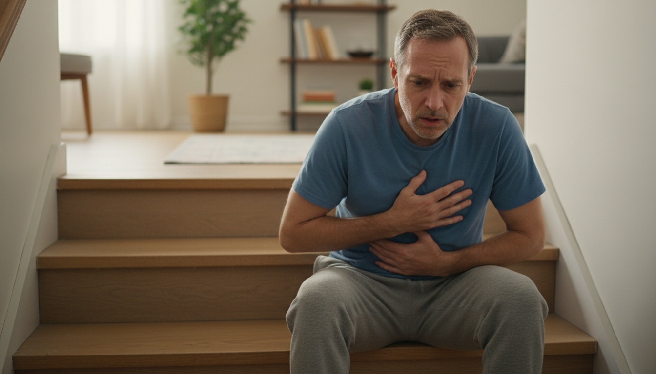 Man exhausted and short of breath