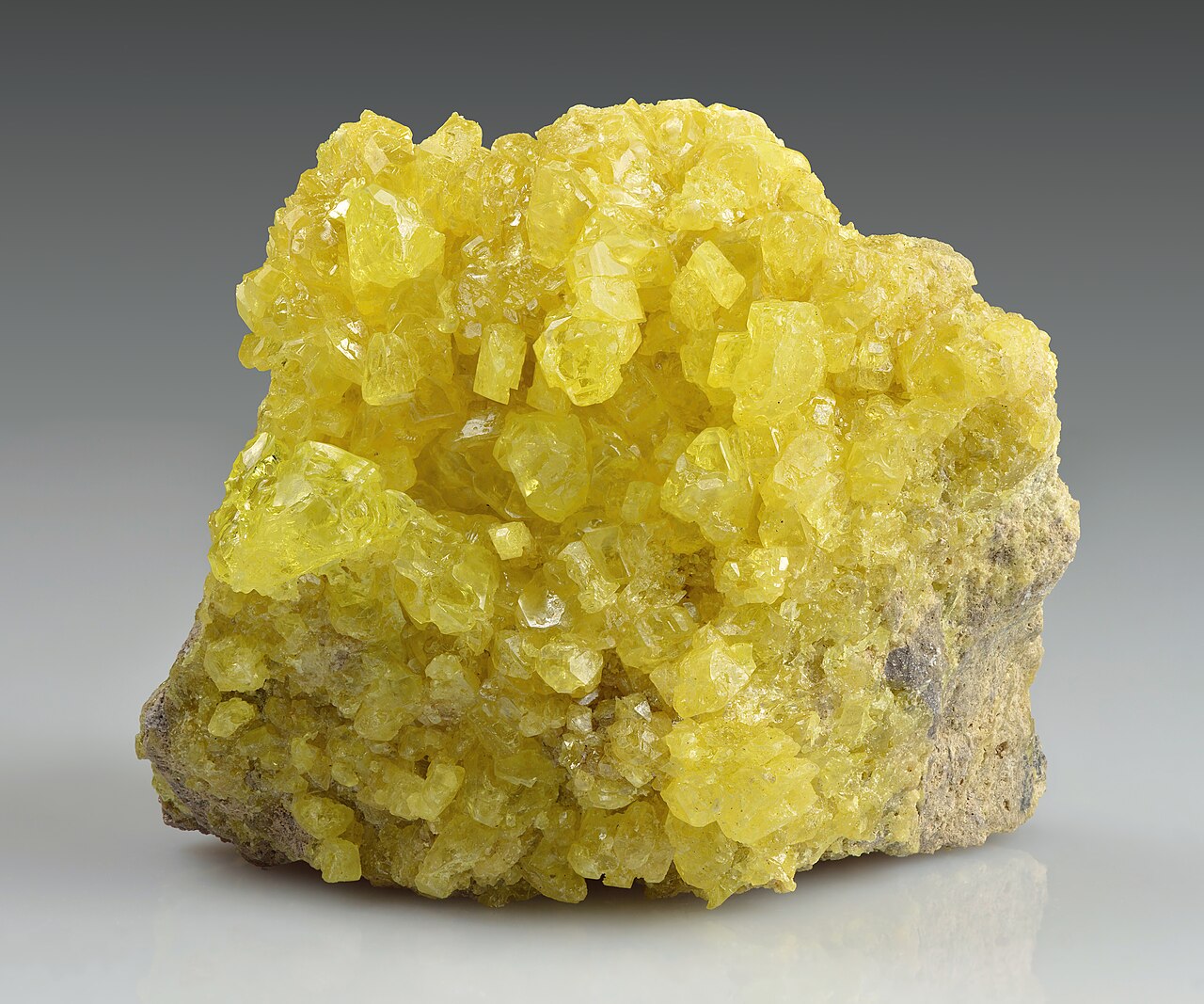 Bright yellow sulfur crystals