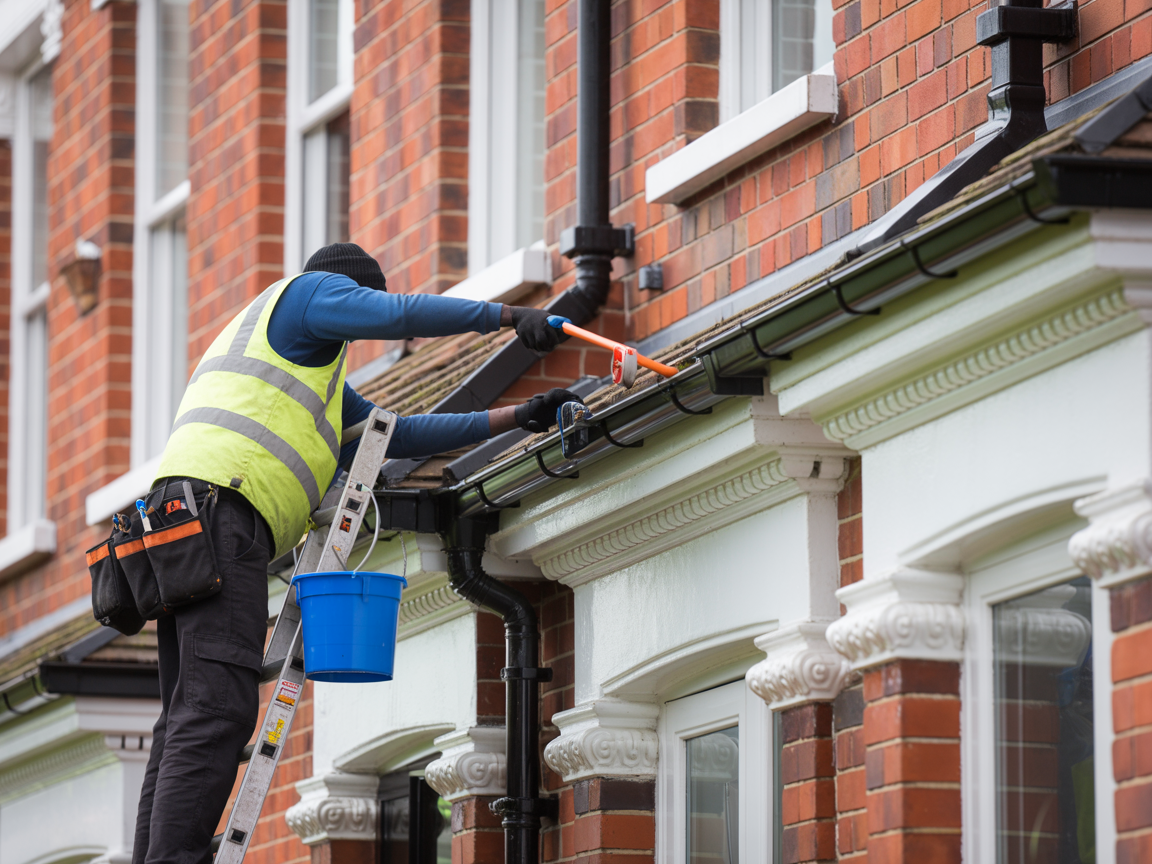 UK property exterior maintenance - gutter cleaning and fascia work
