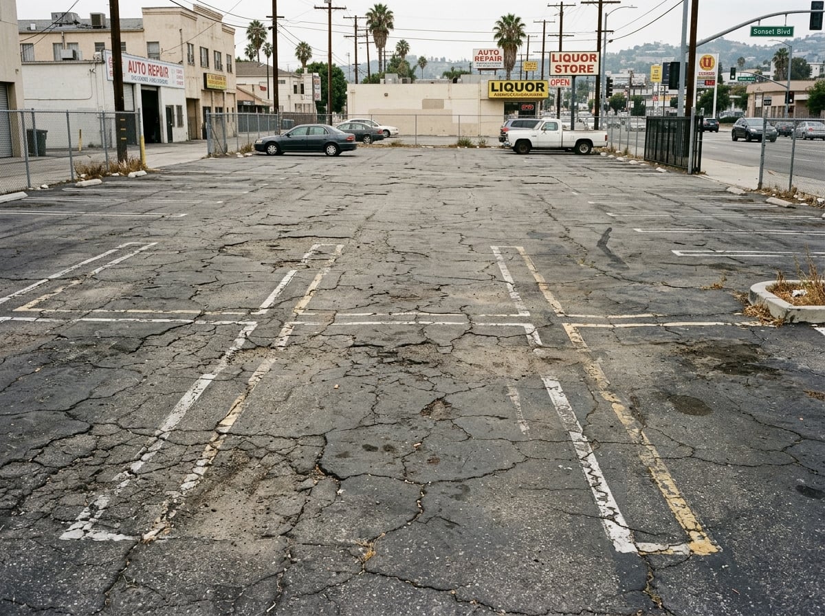 Commercial Parking Lot before cleaning