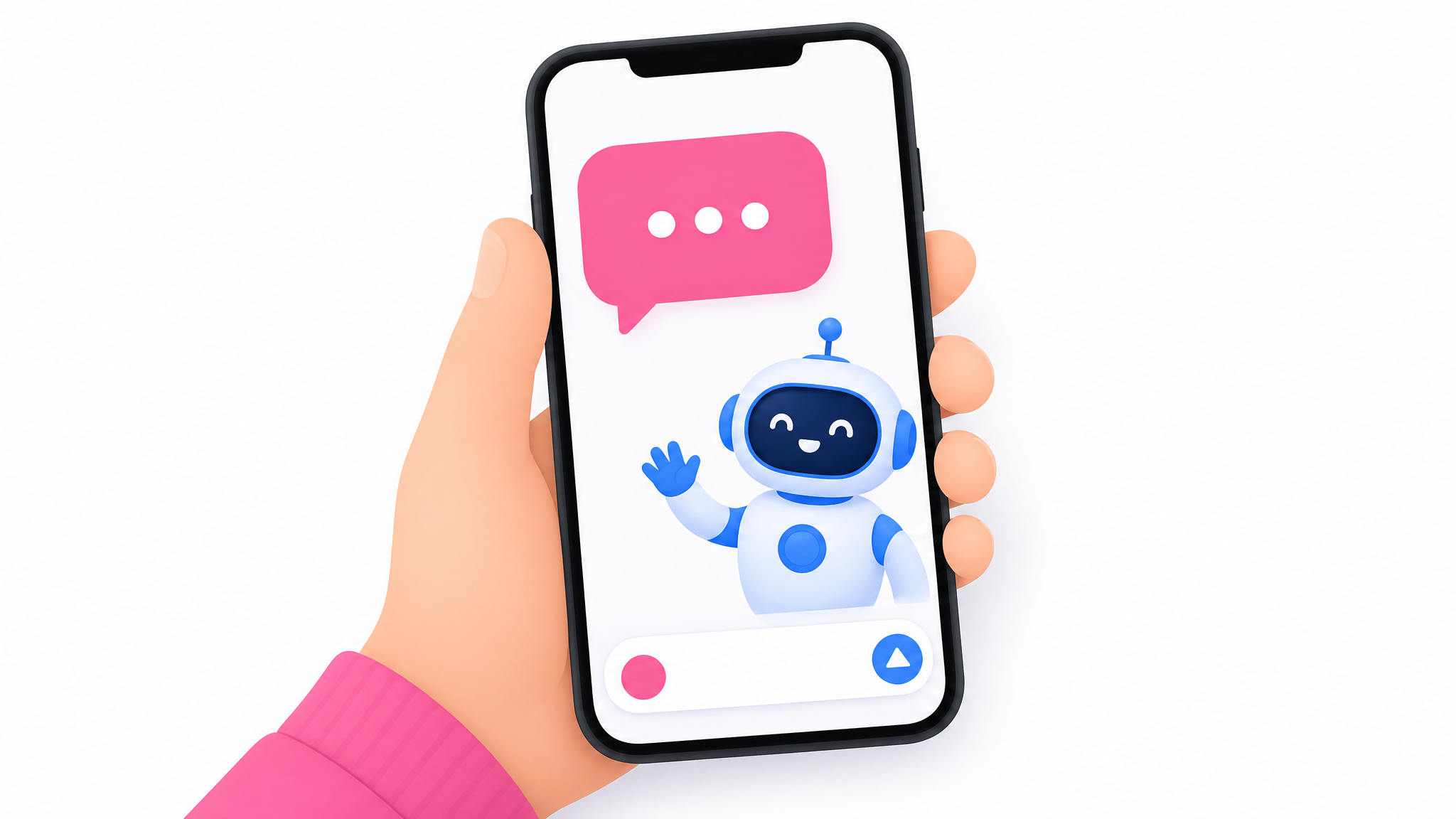Manos sosteniendo un celular con una app de inteligencia artificial abierta y lista para escribir