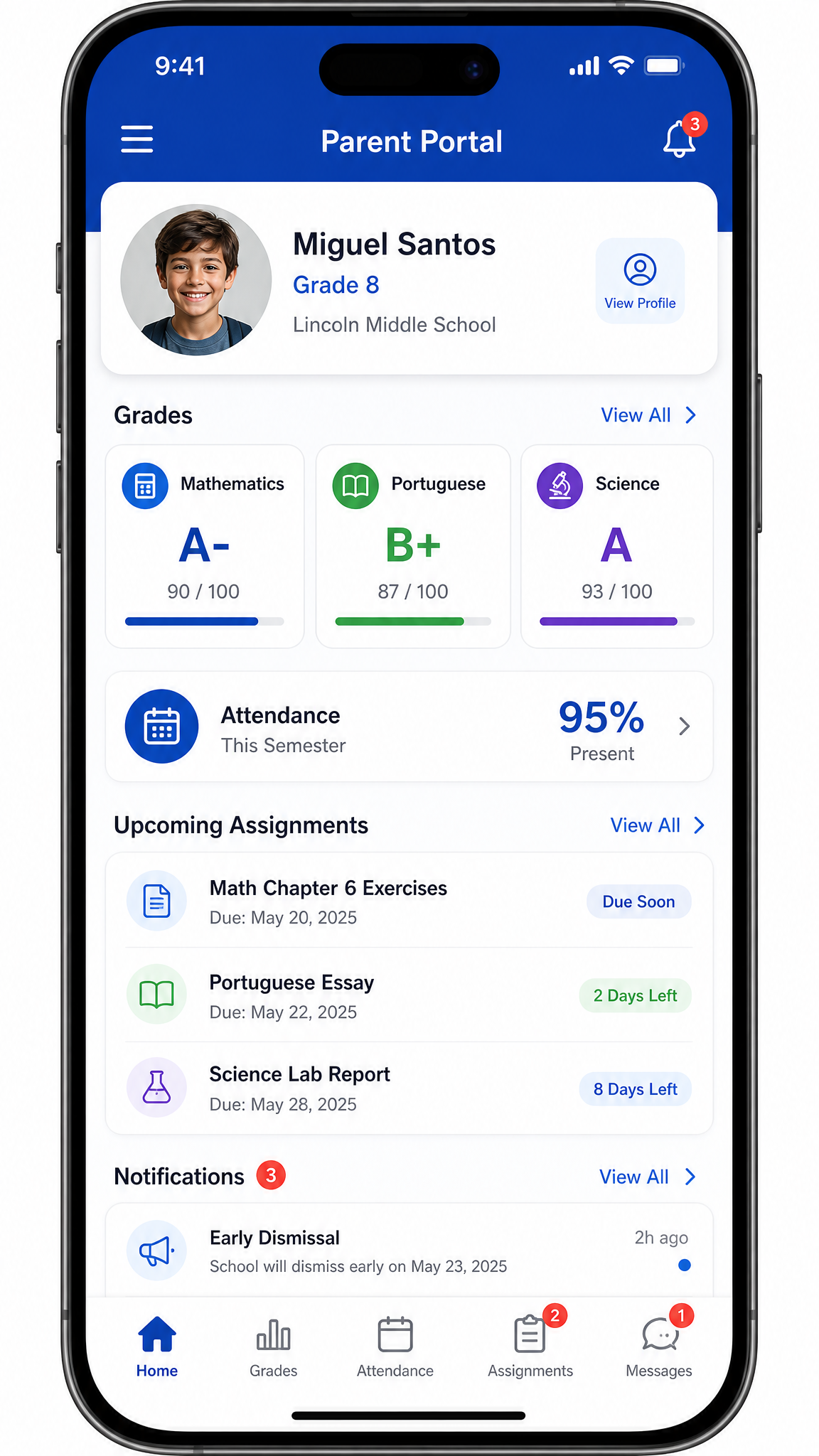 App mobile EduGest Pro - Portal do Responsável com notas e frequência