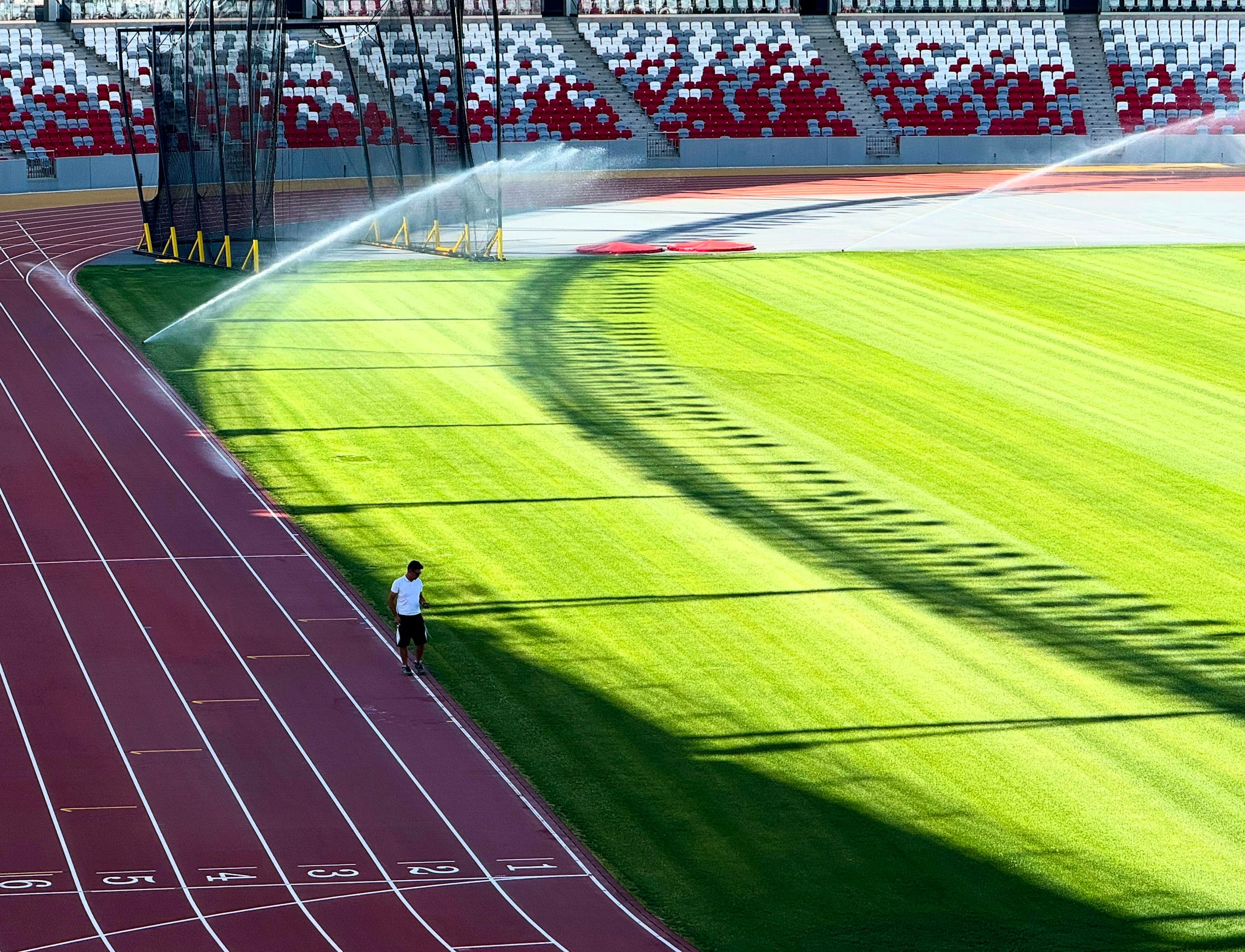 Large-scale irrigation system watering commercial grounds