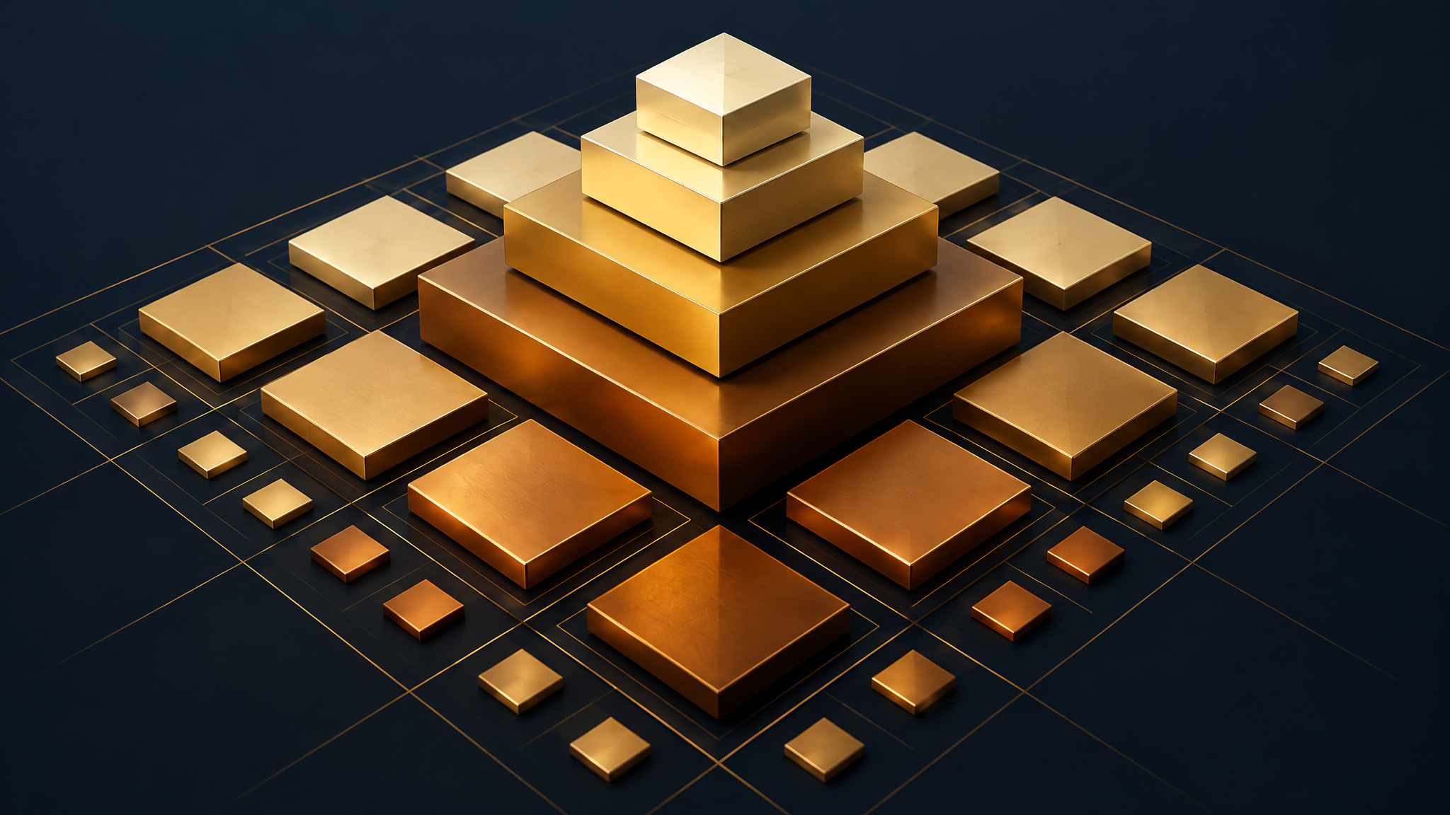 Abstract geometric grid of tiered blocks representing systematic vendor governance layers