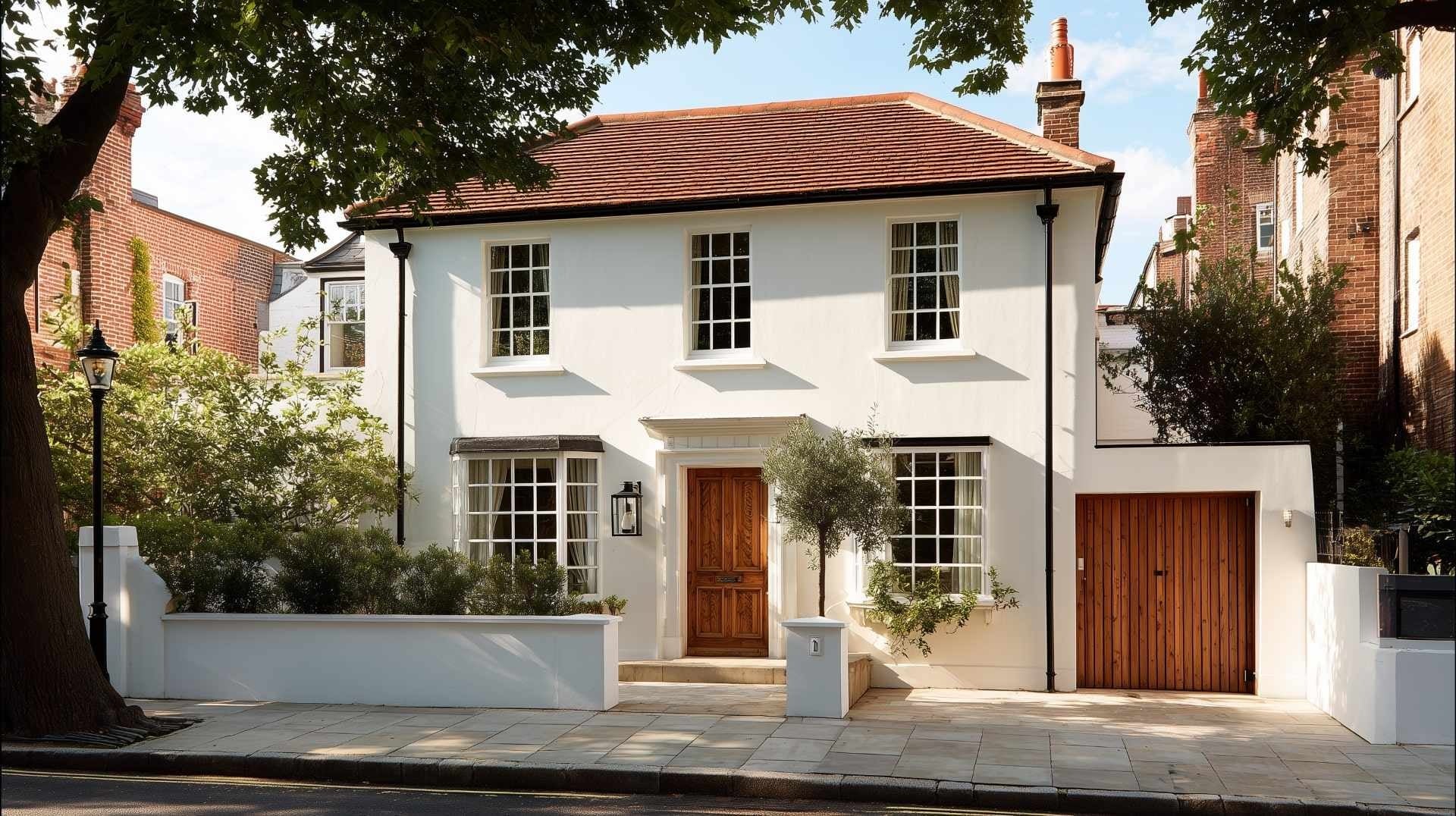 Freshly rendered white UK house exterior