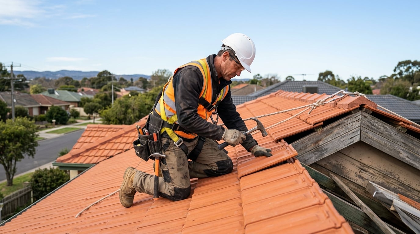 Professional roofer working on a rooftop