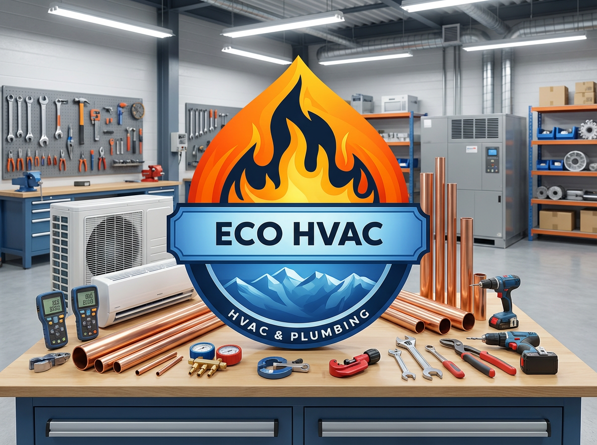 ECO HVAC professional workspace with branded equipment