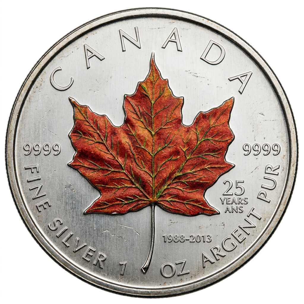 Royal Canadian Mint 1 oz 25th Anniversary Coloured Maple Leaf Silver Coin 2013
