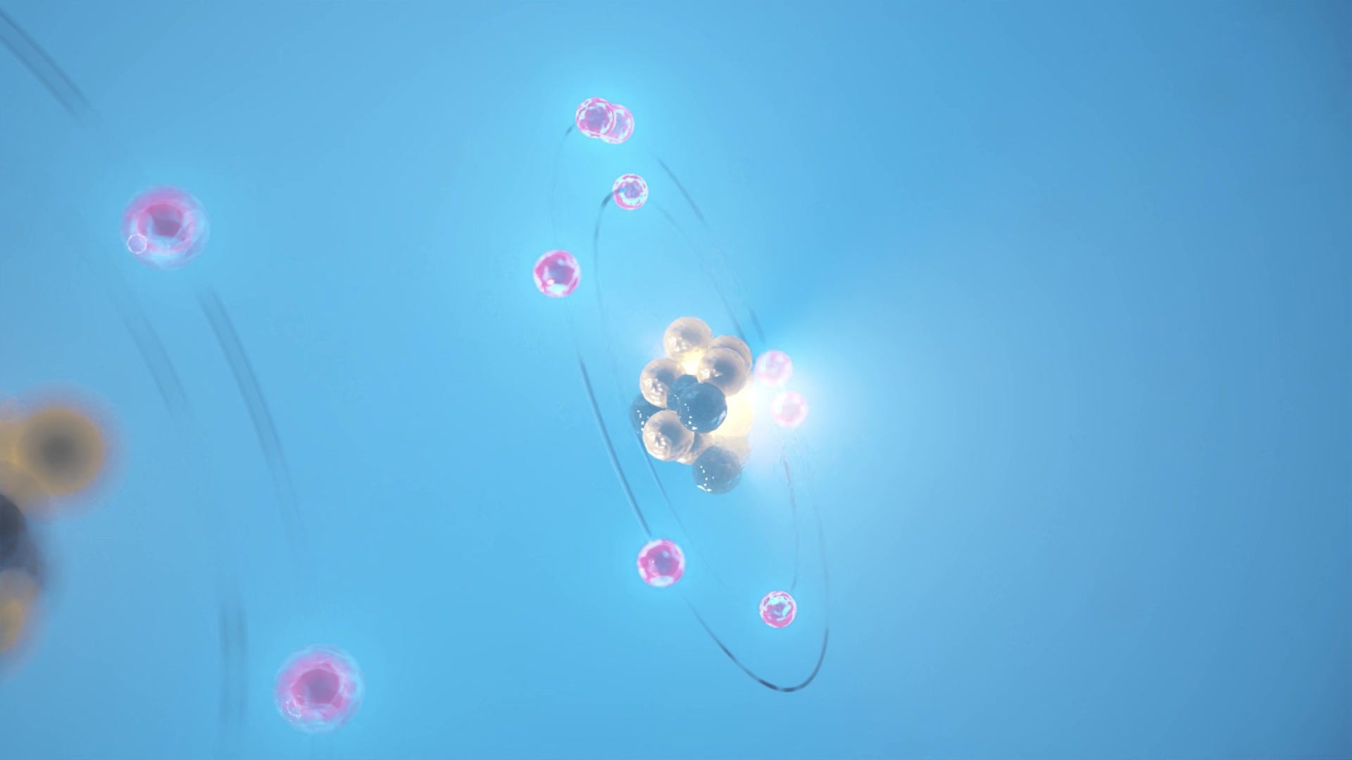 Molecular visualization showing electron orbits and atomic structure relevant to OxSHIELD technology