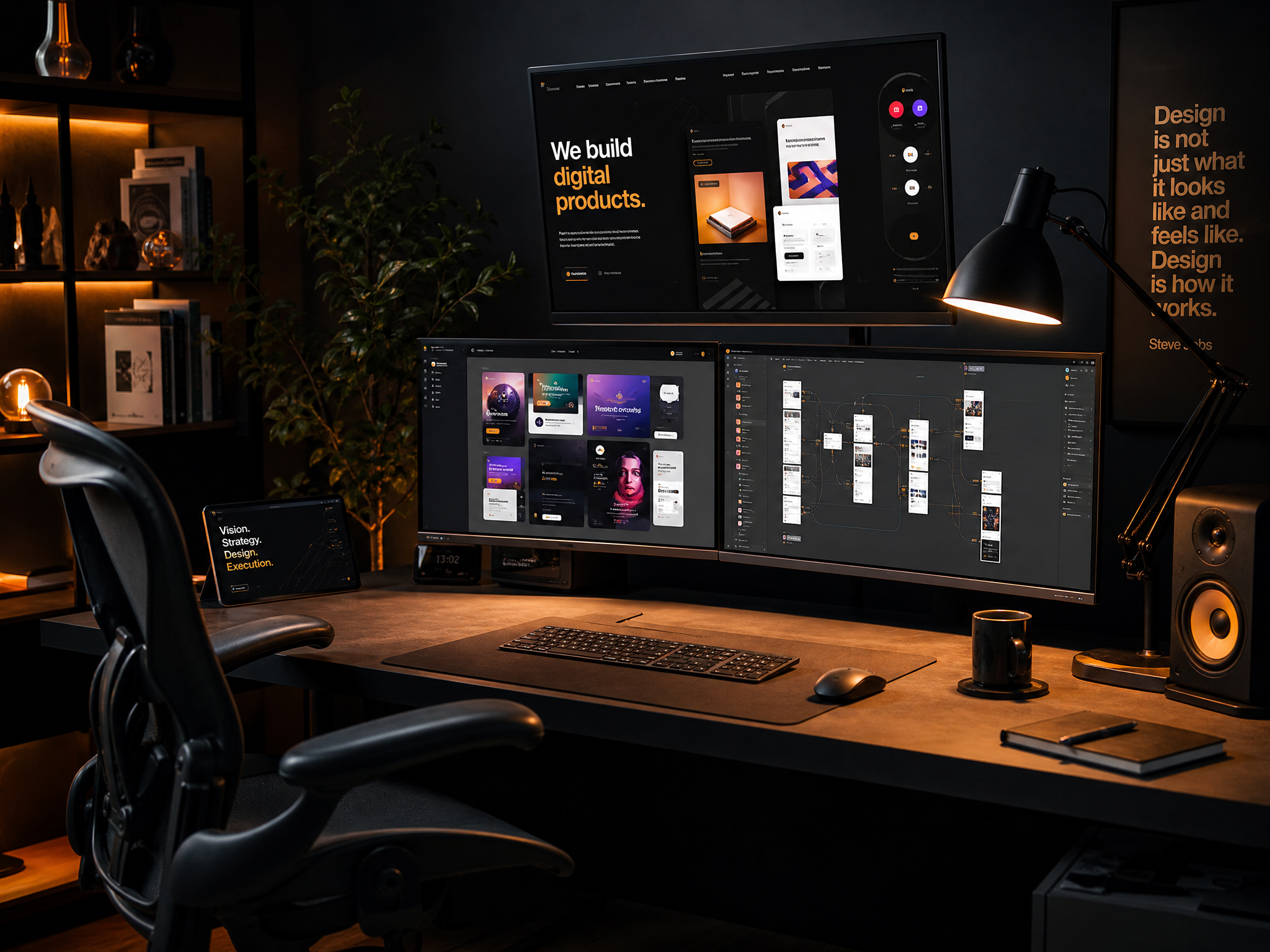 Dune Digital workspace with monitors showing web designs