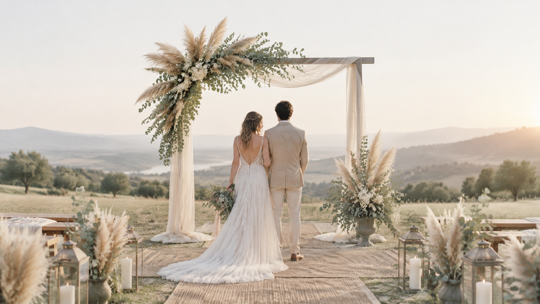 Salón de boda decorado en blanco y dorado