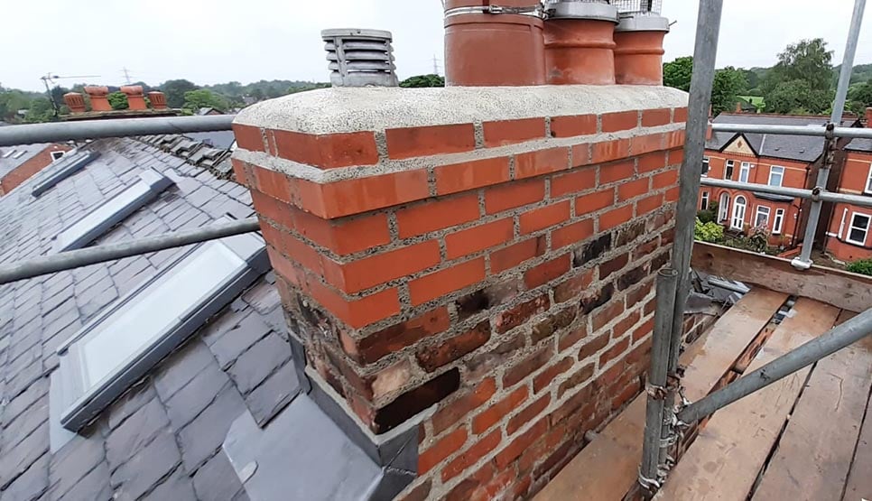 Freshly repointed chimney on UK house