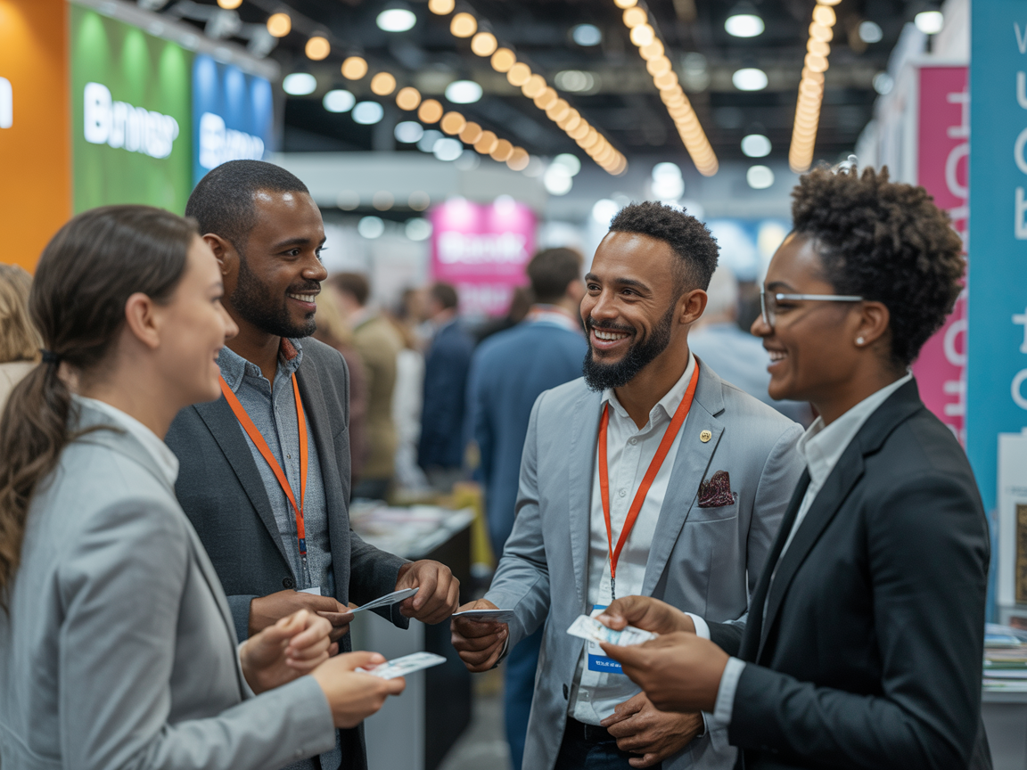 Professional networking at business conference expo
