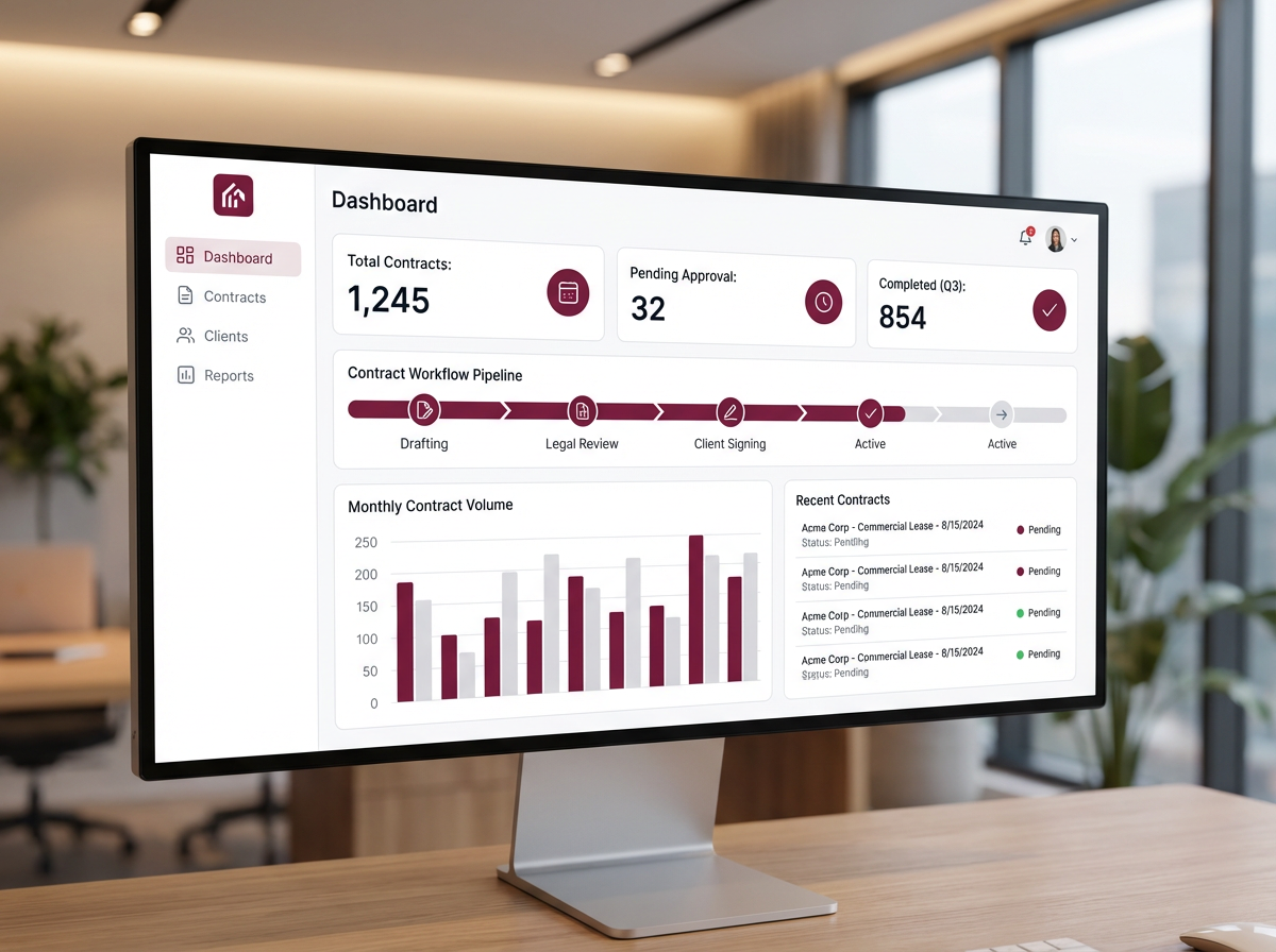 Panel de gestión de contratos inmobiliarios con estadísticas