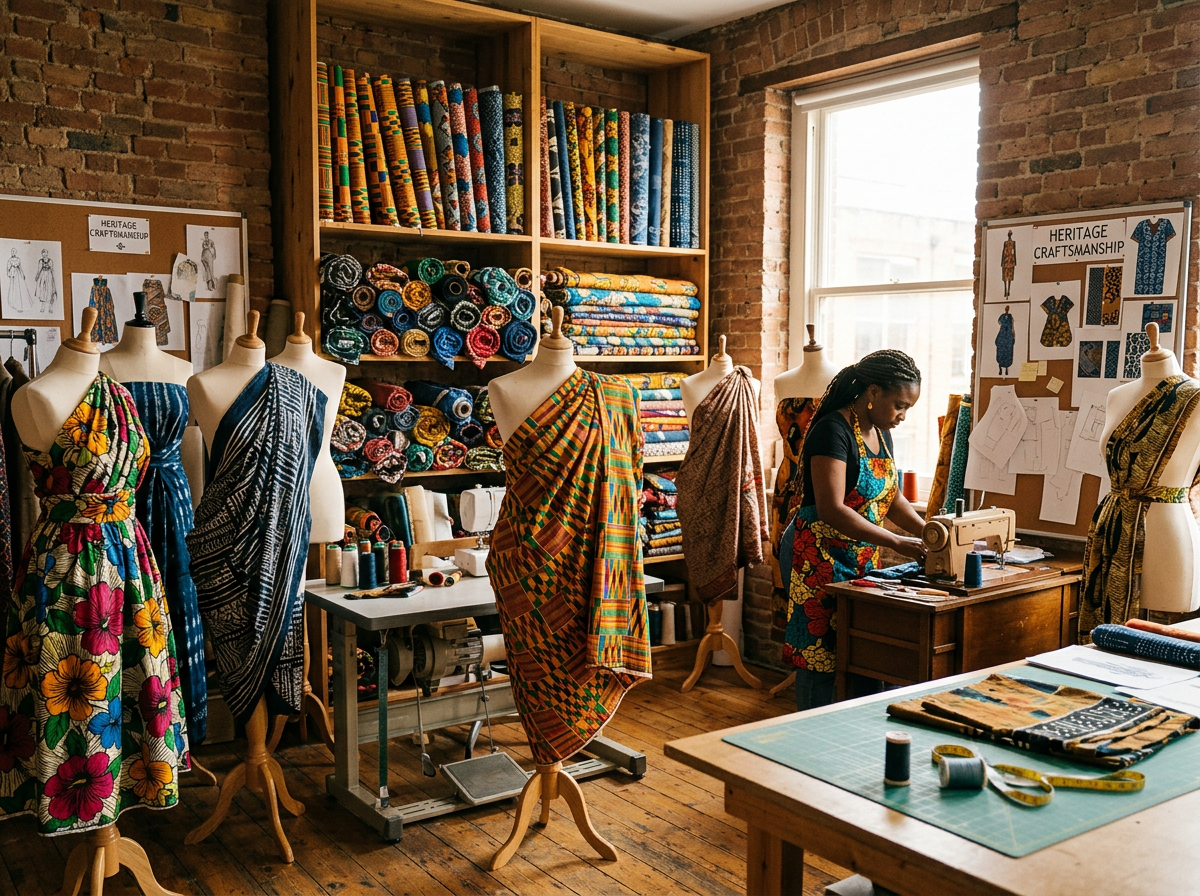 Fashion atelier with African fabrics