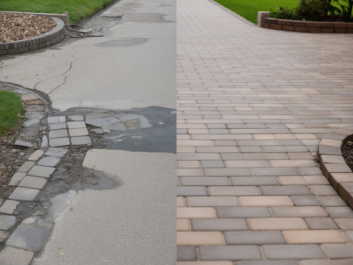 Before and after driveway transformation