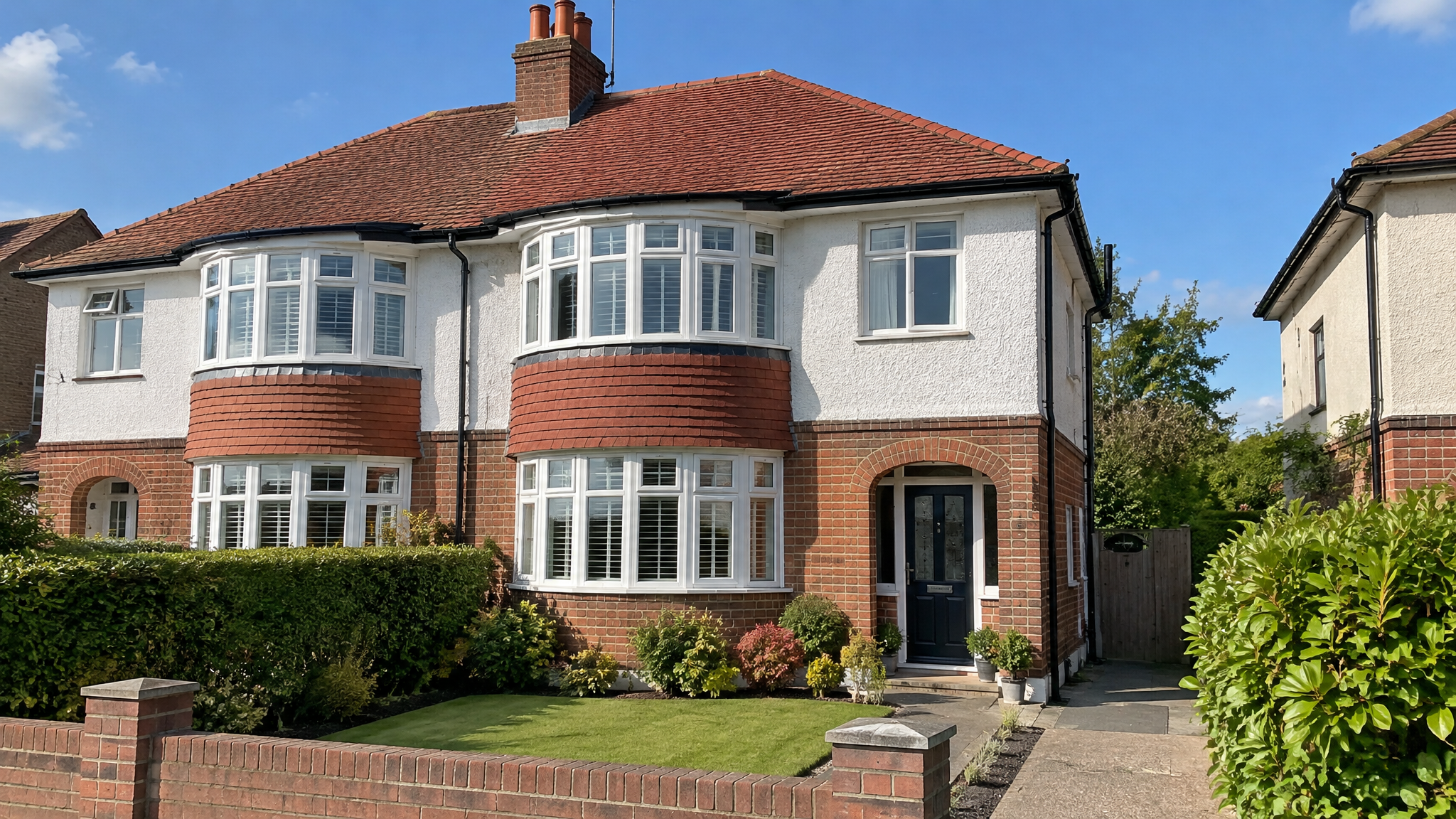 Red brick semi-detached house with a tiled roof