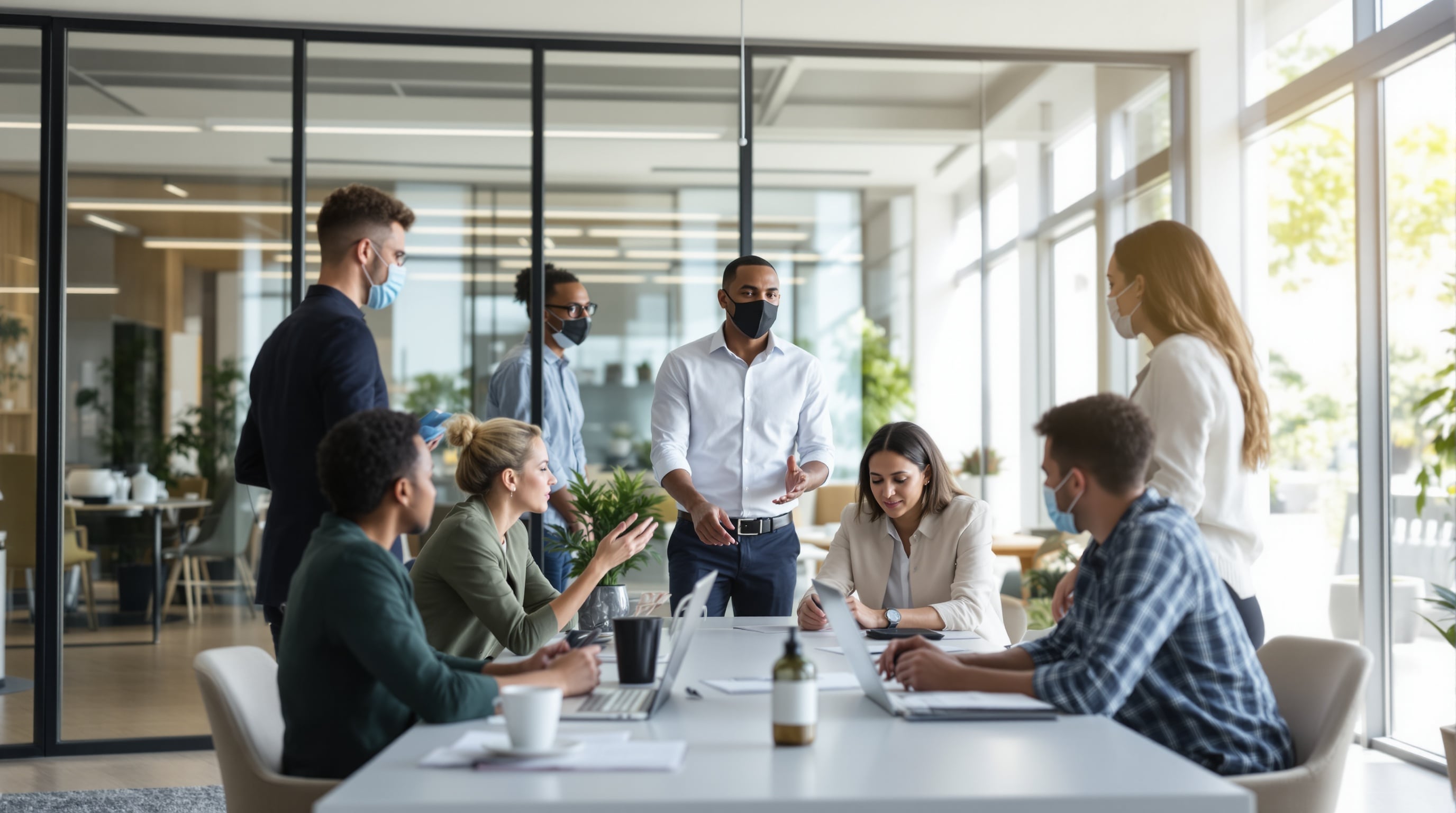 Professional team collaborating in modern office