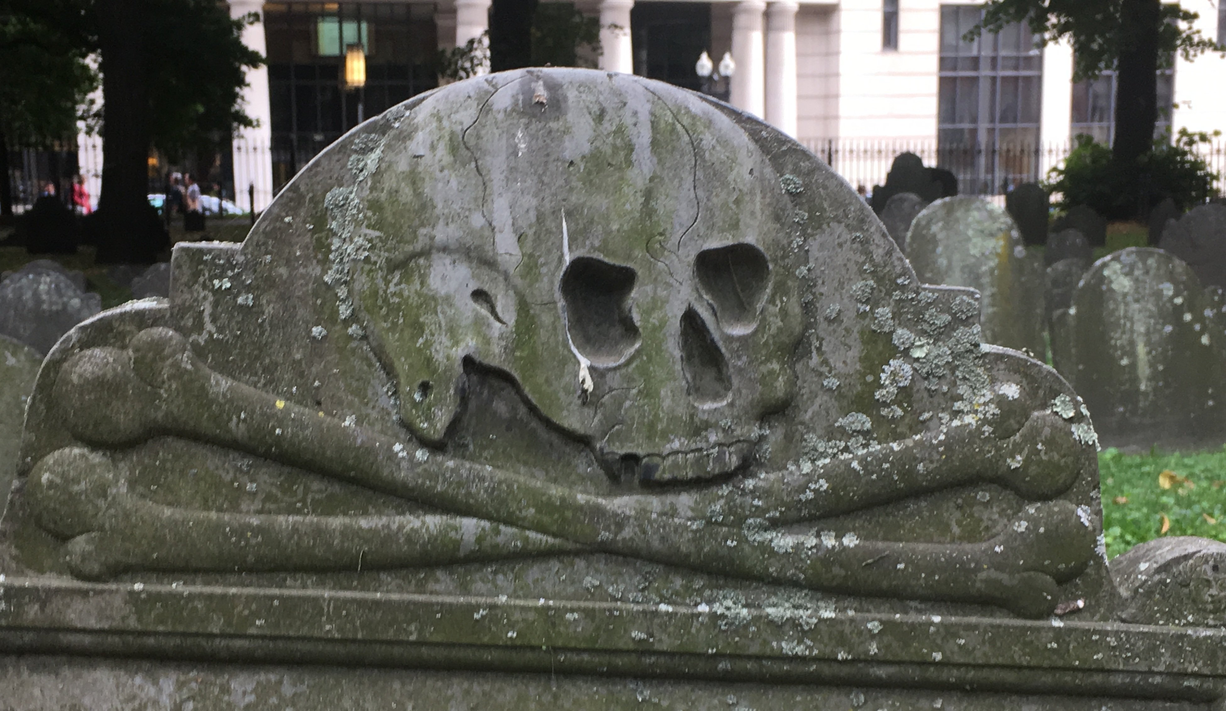 Colonial era New England burying ground with historic gravestones