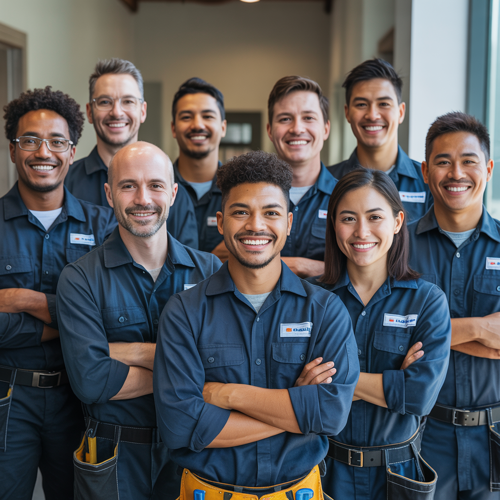 Diverse team of Exclusive HVAC Services technicians