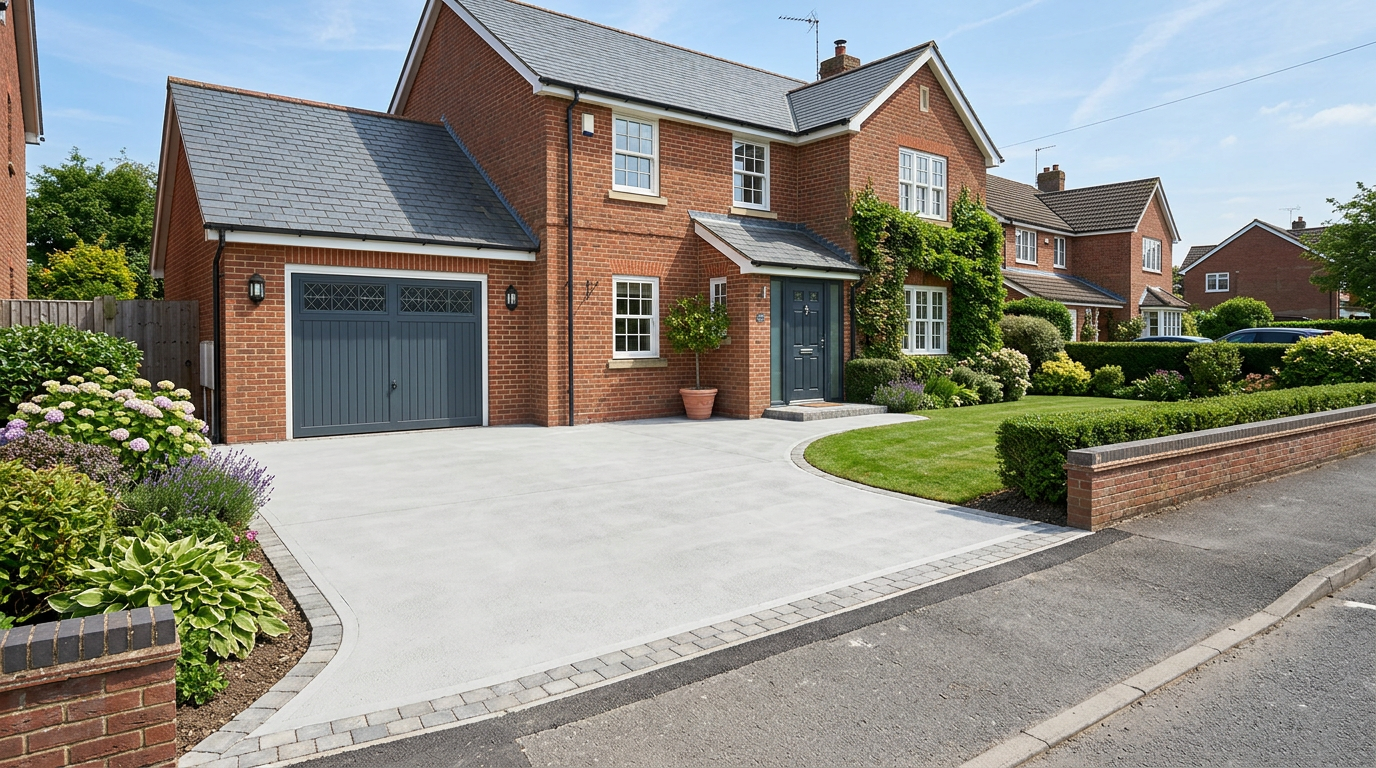 Newly poured concrete driveway at a UK house